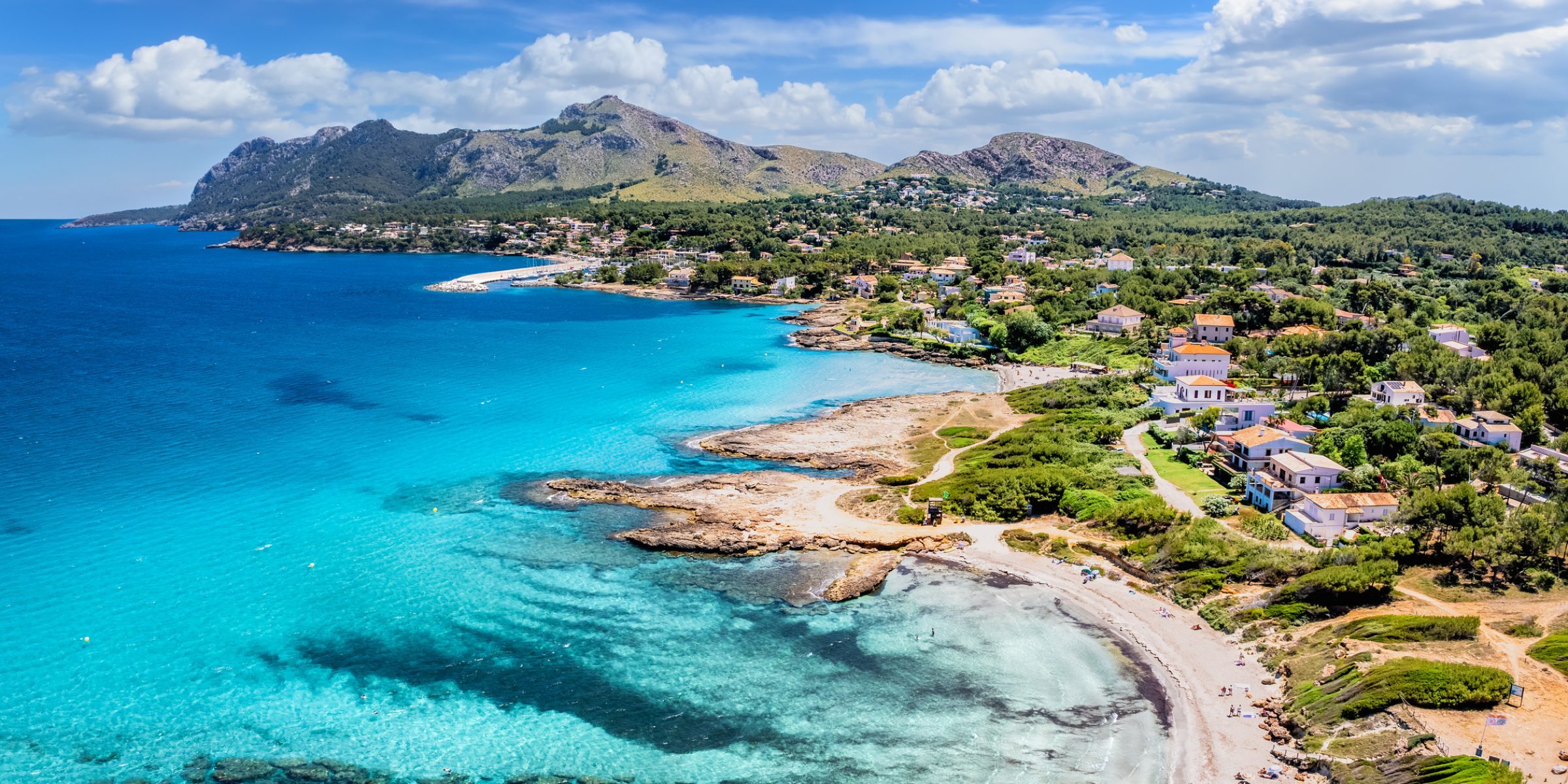 Aerial view with Sant Pere beach of Alcudia, Mallorca island, Spain
