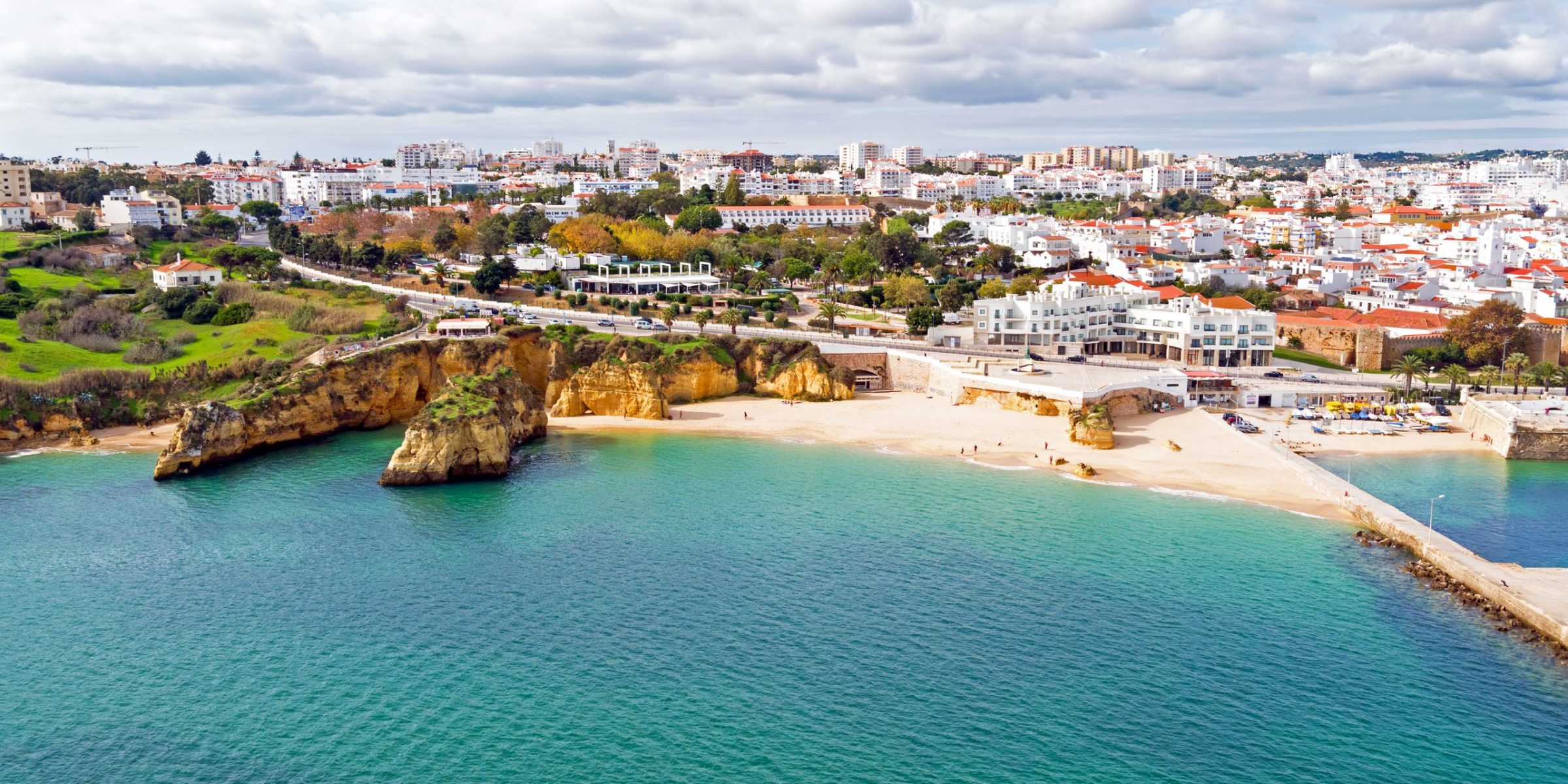 Aerial from the city Lagos in the Algarve Portugal